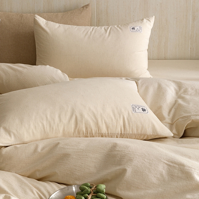 91家纺网 家纺一手货源 找家纺 悦然毛巾被 2026春夏新款A类全棉棉麻纯色四件套-山月素系列 山月素麻杏白