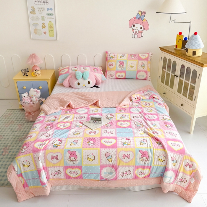 91家纺网 家纺一手货源 找家纺 花满路 2026新款儿童有氨凉感丝夏被夏凉被空调被 kitty伙伴