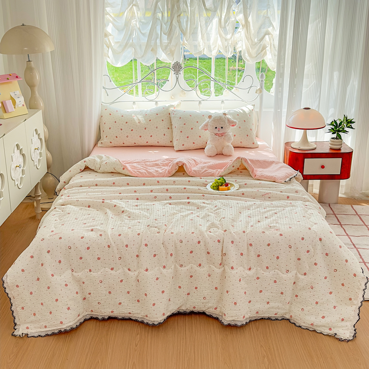 91家纺网 家纺一手货源 找家纺 （总）眠势力 2026新款泡芙纱夏被四件套全棉花边空调被夏凉被薄被子