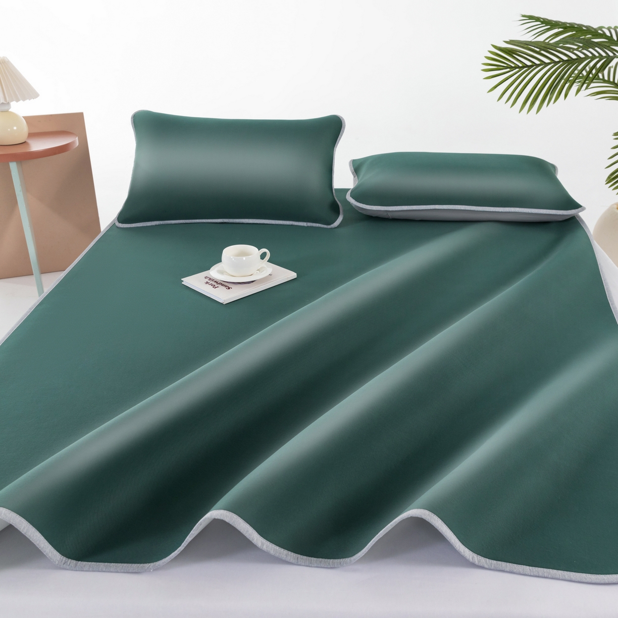 91家纺网 家纺一手货源 找家纺 凌云家纺 2026新款A类100%锦纶凉感凉席平铺款 镜面席平铺-墨绿