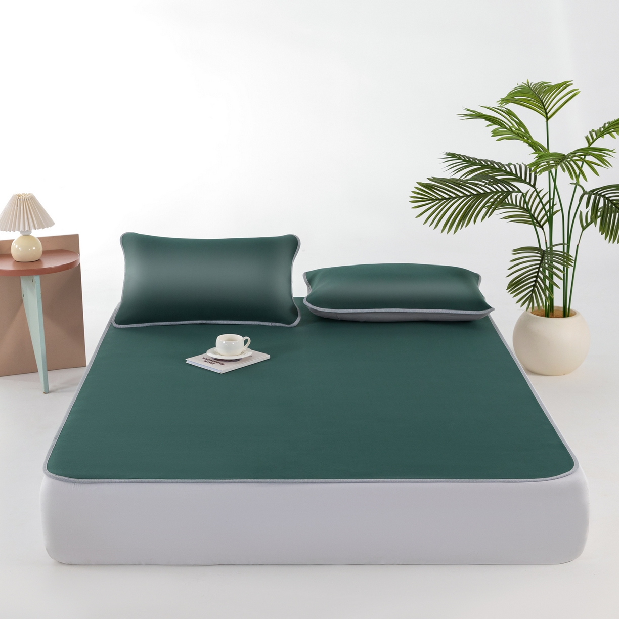 91家纺网 家纺一手货源 找家纺 凌云家纺 2026新款A类100%锦纶凉感凉席平铺款 镜面席平铺-墨绿