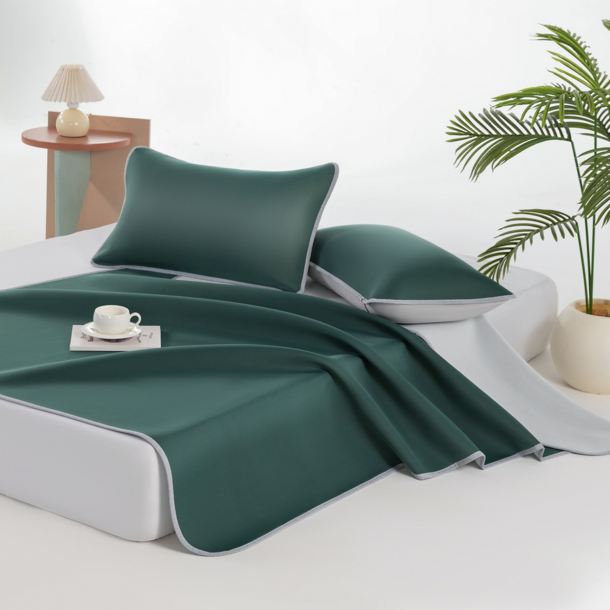 91家纺网 家纺一手货源 找家纺 凌云家纺 2026新款A类100%锦纶凉感凉席平铺款 镜面席平铺-墨绿