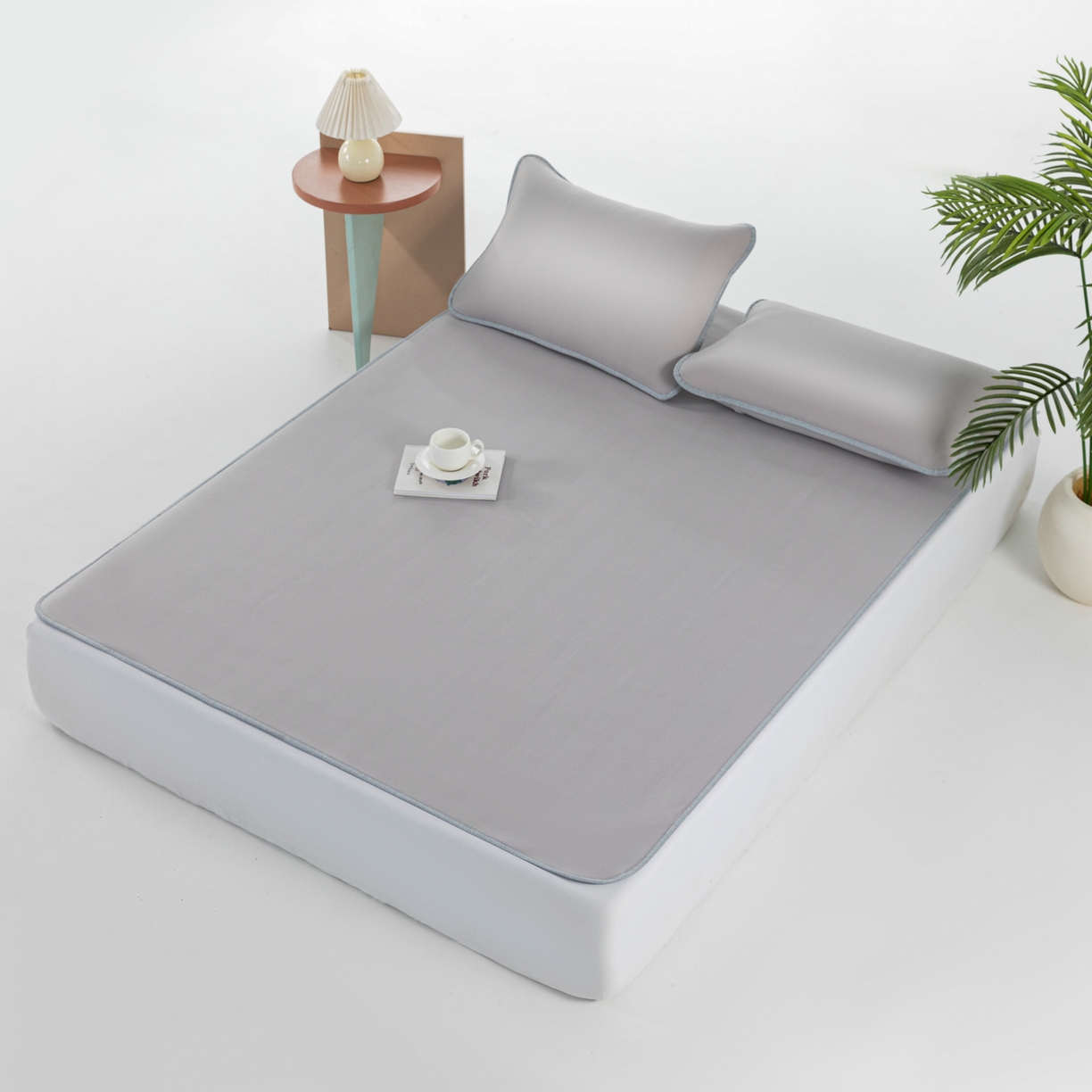 91家纺网 家纺一手货源 找家纺 凌云家纺 2026新款A类100%锦纶凉感凉席平铺款 镜面席平铺-浅灰