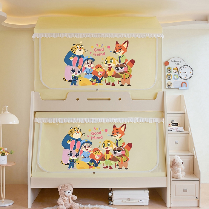 91家纺网 家纺一手货源 找家纺 安金蚊帐 2026新款子母印花房顶蚊帐 铁艺宽高伸缩支架 动物城