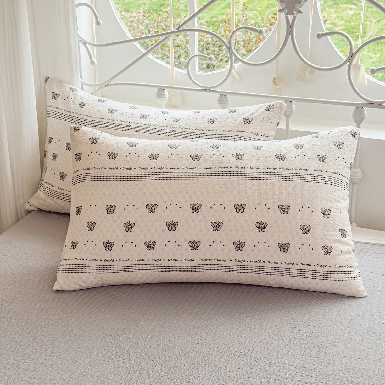 91家纺网 家纺一手货源 找家纺 眠势力 2026新款泡芙纱夏被四件套全棉花边空调被夏凉被薄被子 蝶语