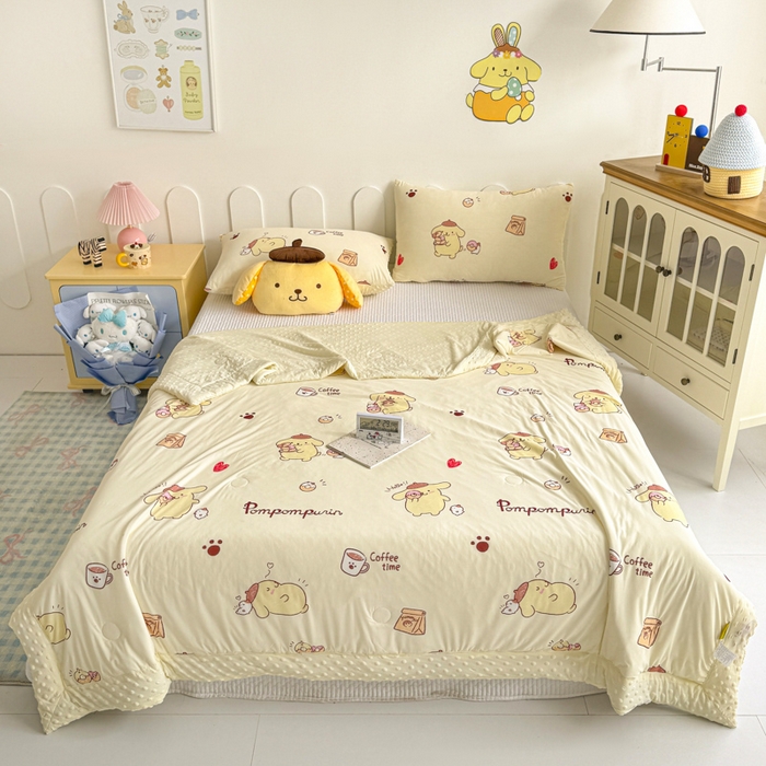 91家纺网 家纺一手货源 找家纺 花满路 2026新款儿童有氨凉感丝夏被夏凉被空调被 奶香布丁狗