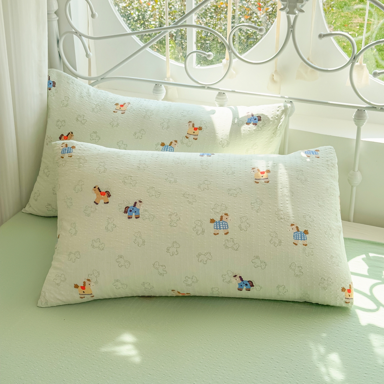 91家纺网 家纺一手货源 找家纺 眠势力 2026新款泡芙纱夏被四件套全棉花边空调被夏凉被薄被子 飞飞马