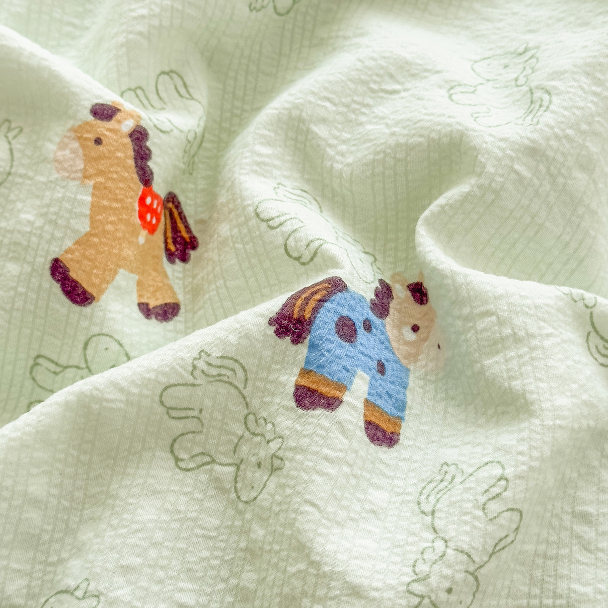 91家纺网 家纺一手货源 找家纺 眠势力 2026新款泡芙纱夏被四件套全棉花边空调被夏凉被薄被子 飞飞马