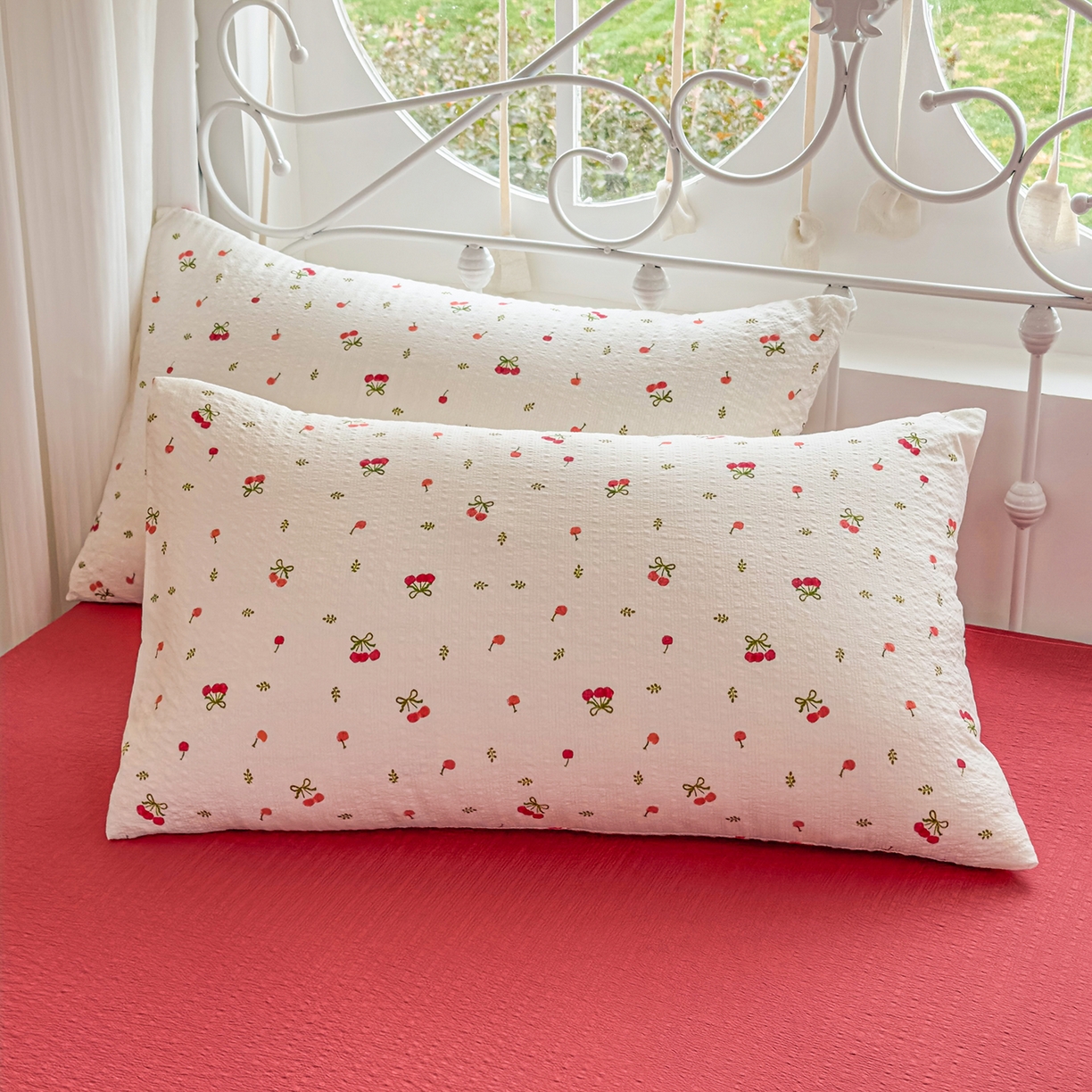 91家纺网 家纺一手货源 找家纺 眠势力 2026新款泡芙纱夏被四件套全棉花边空调被夏凉被薄被子 红果