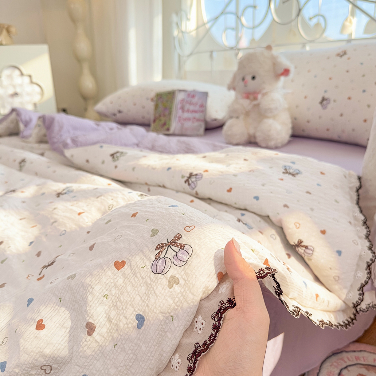 91家纺网 家纺一手货源 找家纺 眠势力 2026新款泡芙纱夏被四件套全棉花边空调被夏凉被薄被子 泡芙甜心