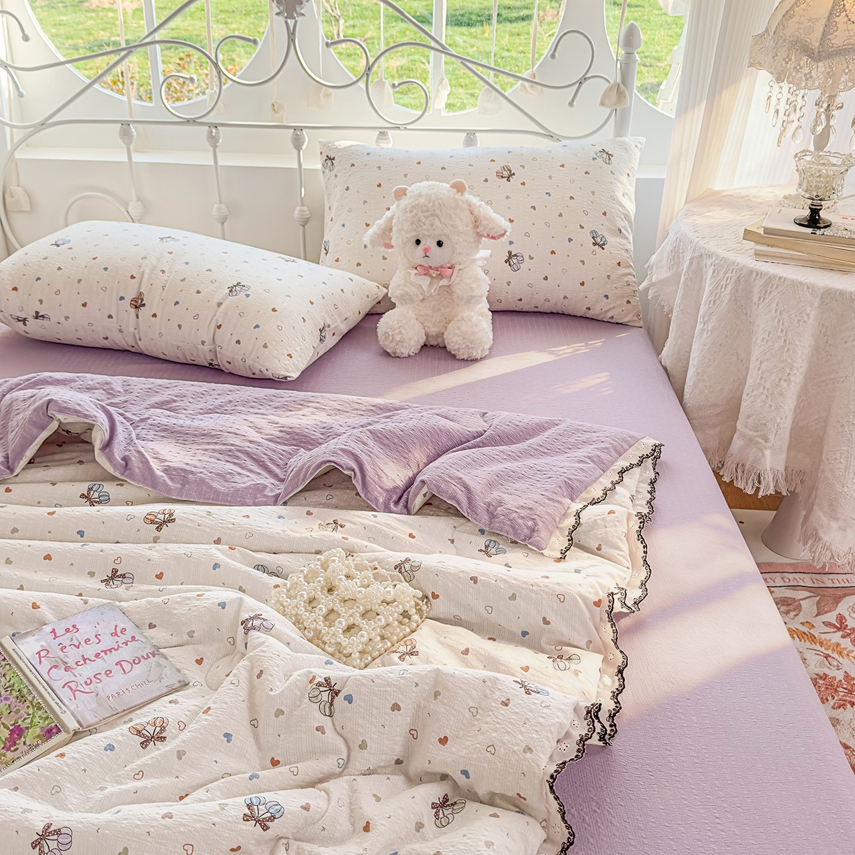 91家纺网 家纺一手货源 找家纺 眠势力 2026新款泡芙纱夏被四件套全棉花边空调被夏凉被薄被子 泡芙甜心