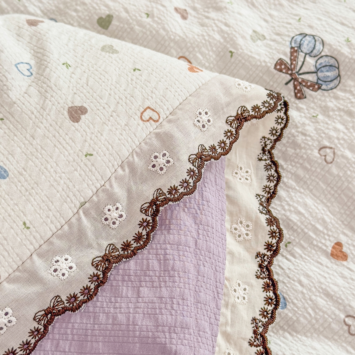 91家纺网 家纺一手货源 找家纺 眠势力 2026新款泡芙纱夏被四件套全棉花边空调被夏凉被薄被子 泡芙甜心