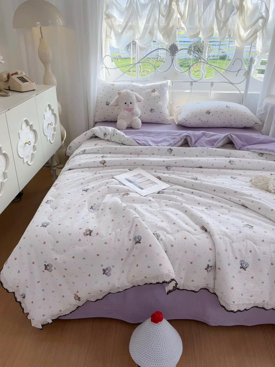 91家纺网 家纺一手货源 找家纺 眠势力 2026新款泡芙纱夏被四件套全棉花边空调被夏凉被薄被子 泡芙甜心