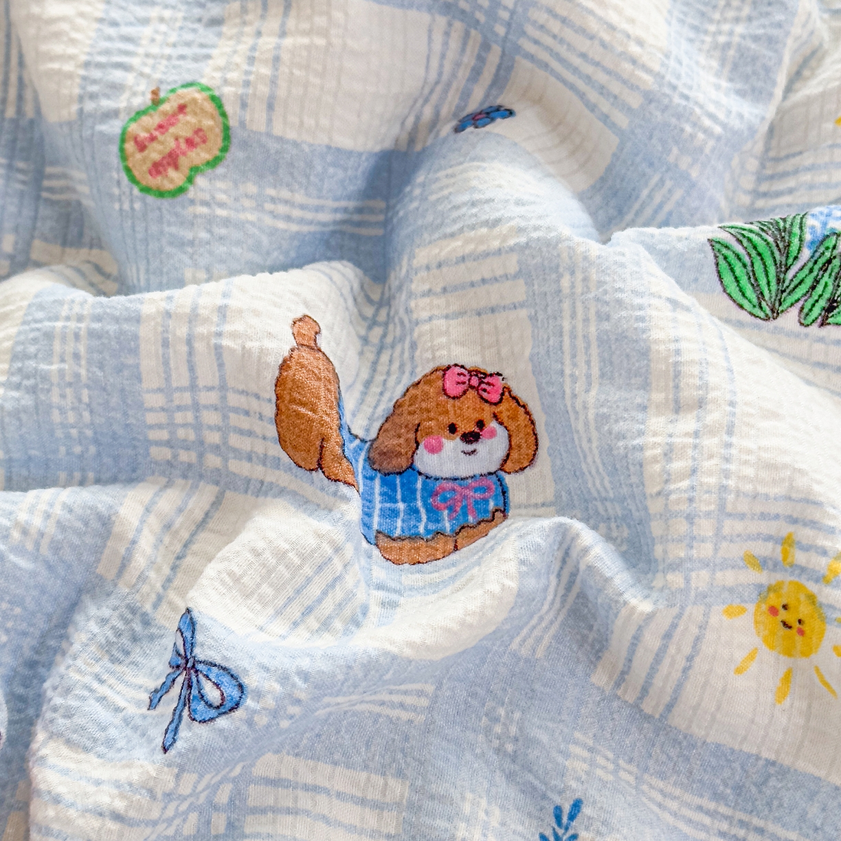 91家纺网 家纺一手货源 找家纺 眠势力 2026新款泡芙纱夏被四件套全棉花边空调被夏凉被薄被子 汪汪队