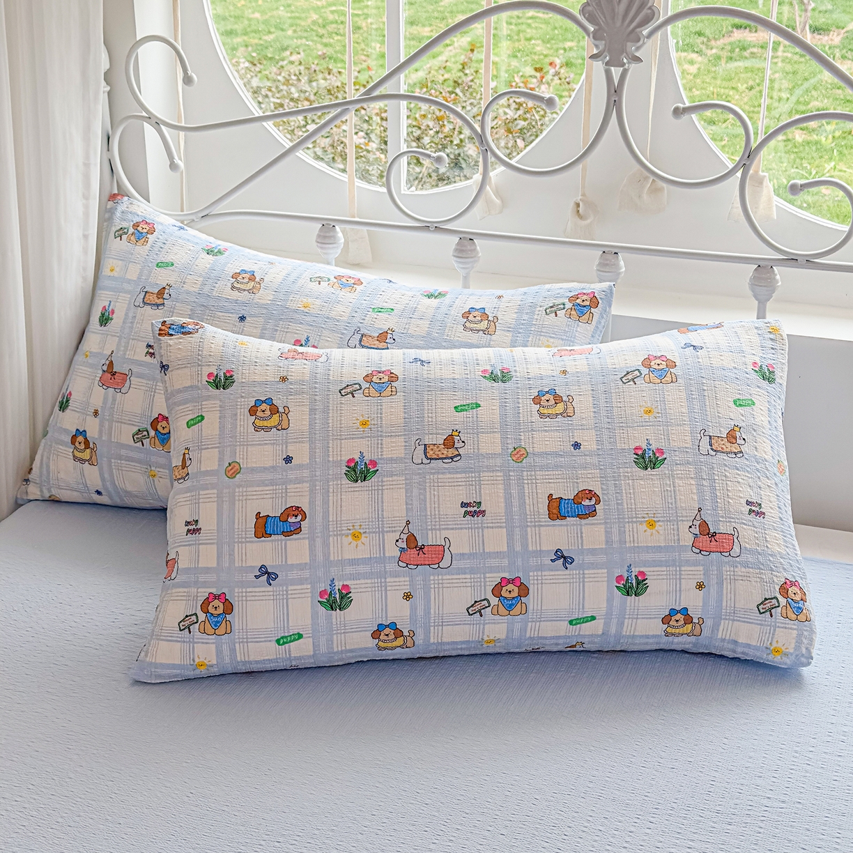 91家纺网 家纺一手货源 找家纺 眠势力 2026新款泡芙纱夏被四件套全棉花边空调被夏凉被薄被子 汪汪队