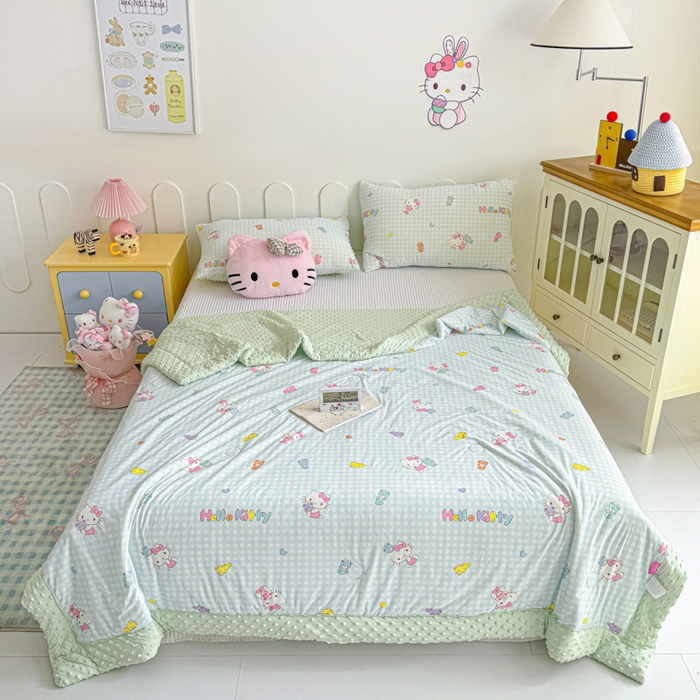 91家纺网 家纺一手货源 找家纺 花满路 2026新款儿童有氨凉感丝夏被夏凉被空调被 小格kitty