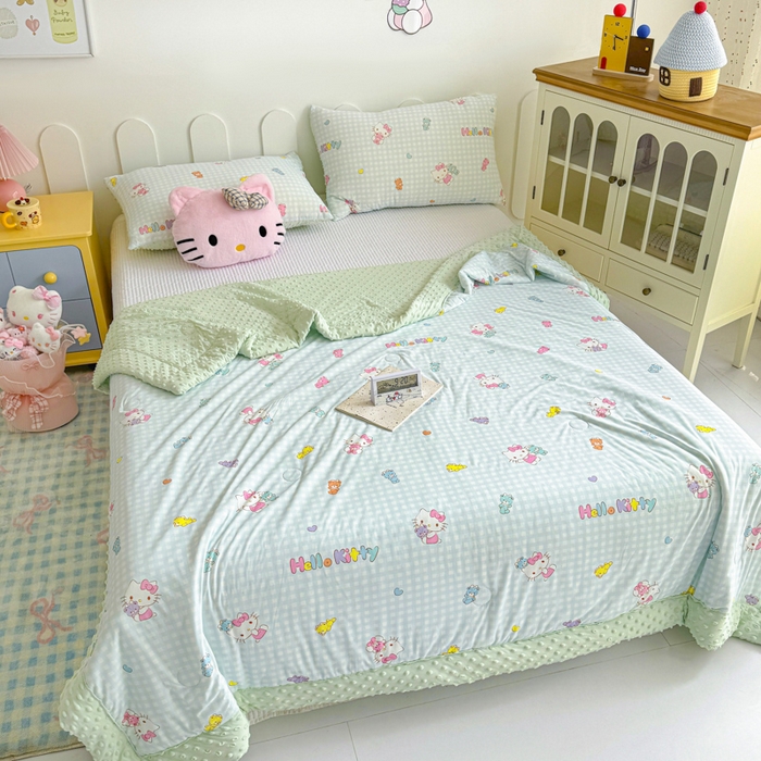 91家纺网 家纺一手货源 找家纺 花满路 2026新款儿童有氨凉感丝夏被夏凉被空调被 小格kitty