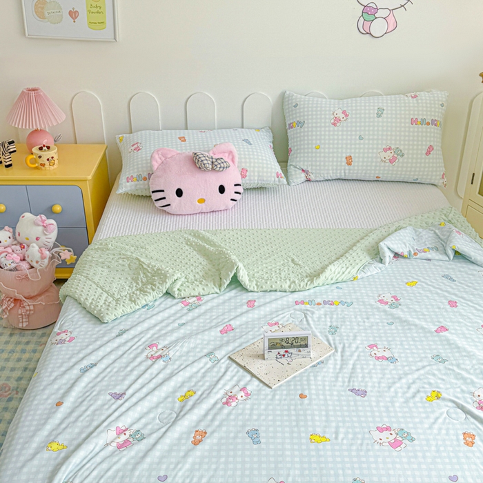 91家纺网 家纺一手货源 找家纺 花满路 2026新款儿童有氨凉感丝夏被夏凉被空调被 小格kitty
