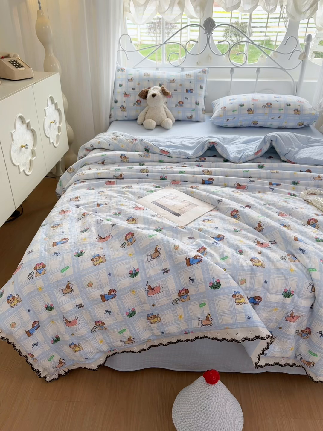 91家纺网 家纺一手货源 找家纺 眠势力 2026新款泡芙纱夏被四件套全棉花边空调被夏凉被薄被子 汪汪队