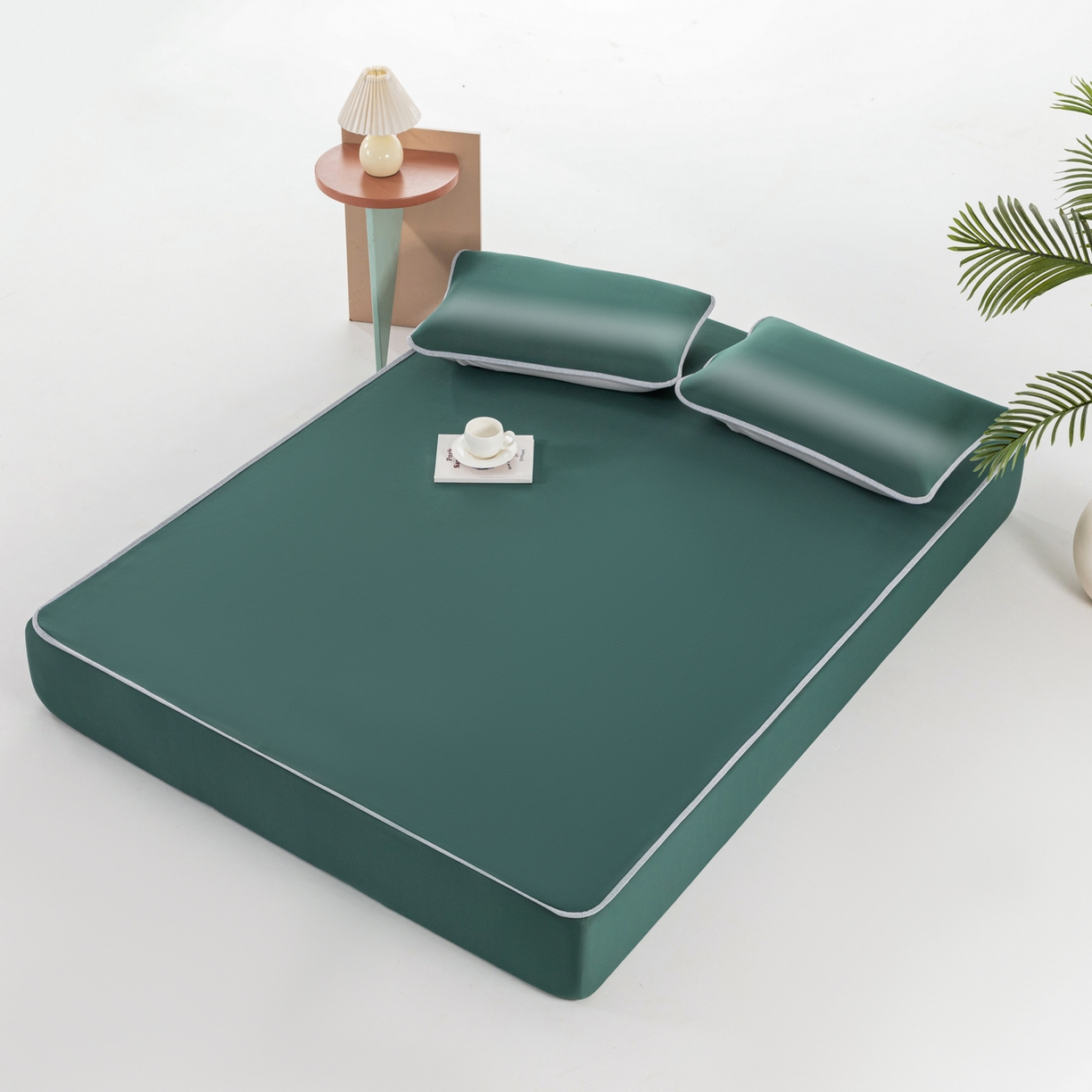 91家纺网 家纺一手货源 找家纺 凌云家纺 2026新款A类100%锦纶凉感凉席床笠款 镜面席床笠-墨绿