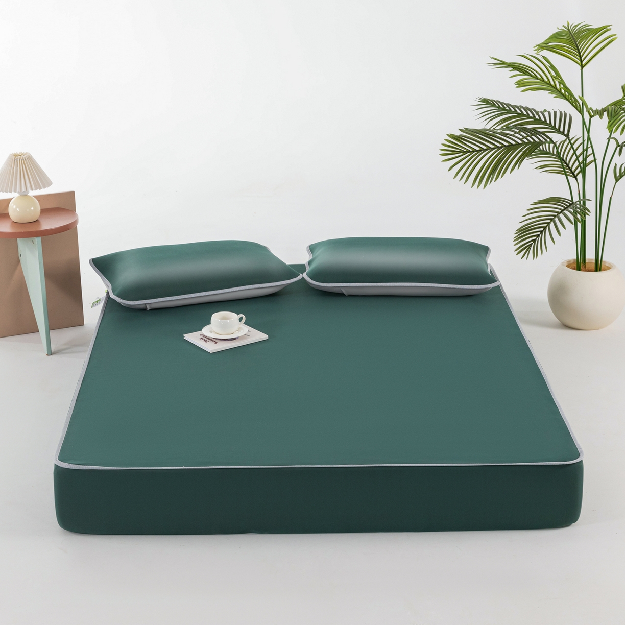 91家纺网 家纺一手货源 找家纺 凌云家纺 2026新款A类100%锦纶凉感凉席床笠款 镜面席床笠-墨绿