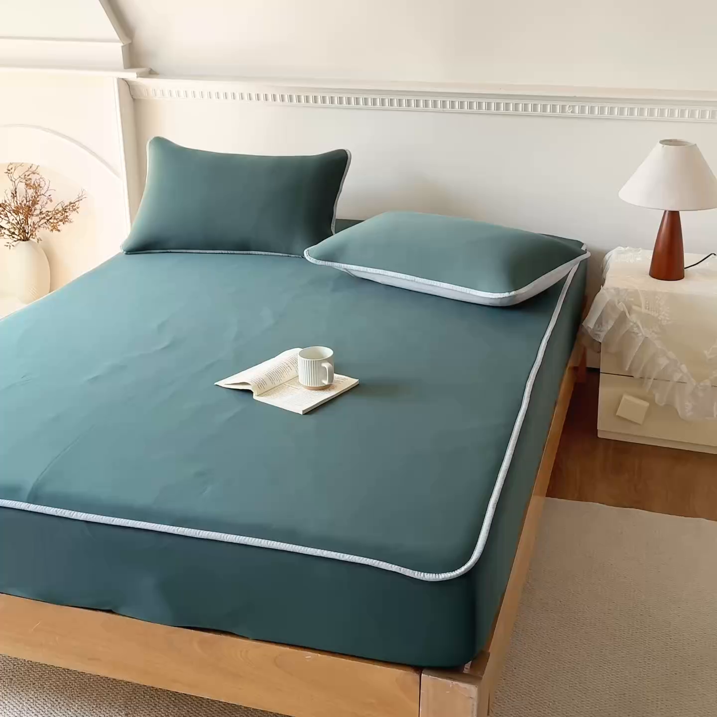 91家纺网 家纺一手货源 找家纺 凌云家纺 2026新款A类100%锦纶凉感凉席床笠款 镜面席床笠-墨绿