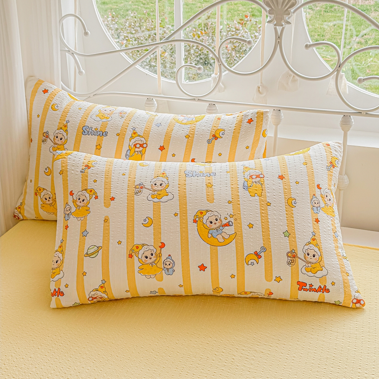 91家纺网 家纺一手货源 找家纺 眠势力 2026新款泡芙纱夏被四件套全棉花边空调被夏凉被薄被子 星星人