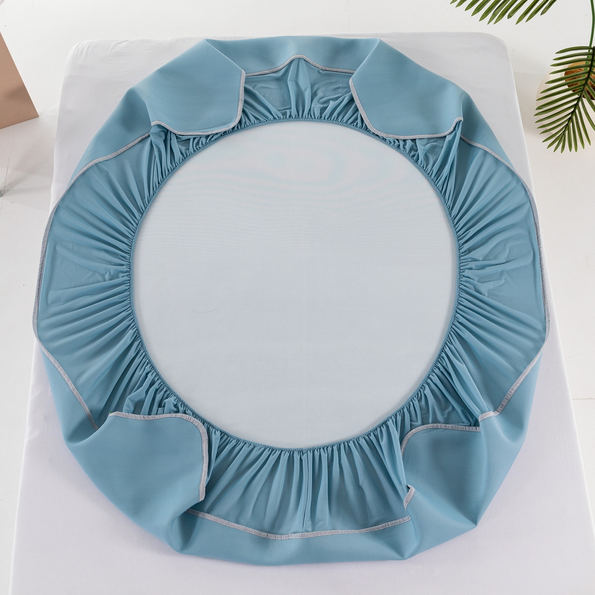 91家纺网 家纺一手货源 找家纺 凌云家纺 2026新款A类100%锦纶凉感凉席床笠款 镜面席床笠-雅蓝