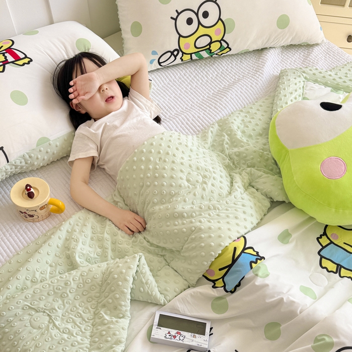 91家纺网 家纺一手货源 找家纺 花满路 2026新款儿童有氨凉感丝夏被夏凉被空调被 圆圆大眼蛙