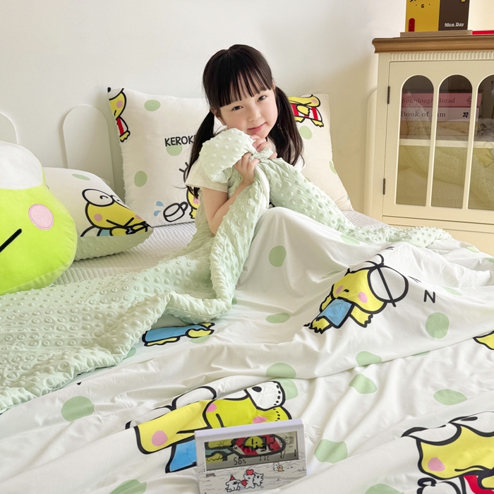 91家纺网 家纺一手货源 找家纺 花满路 2026新款儿童有氨凉感丝夏被夏凉被空调被 圆圆大眼蛙