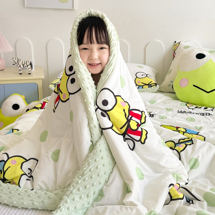 91家纺网 家纺一手货源 找家纺 花满路 2026新款儿童有氨凉感丝夏被夏凉被空调被 圆圆大眼蛙