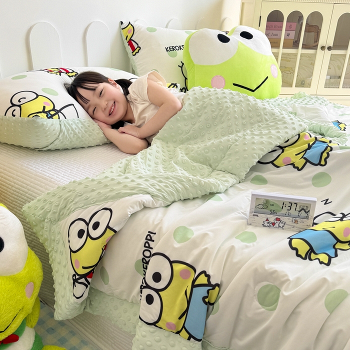 91家纺网 家纺一手货源 找家纺 花满路 2026新款儿童有氨凉感丝夏被夏凉被空调被 圆圆大眼蛙