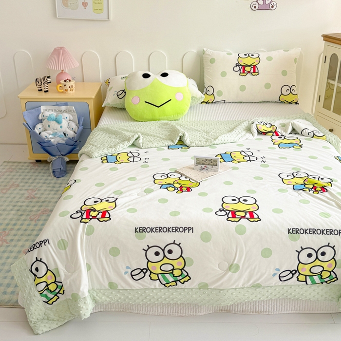 91家纺网 家纺一手货源 找家纺 花满路 2026新款儿童有氨凉感丝夏被夏凉被空调被 圆圆大眼蛙