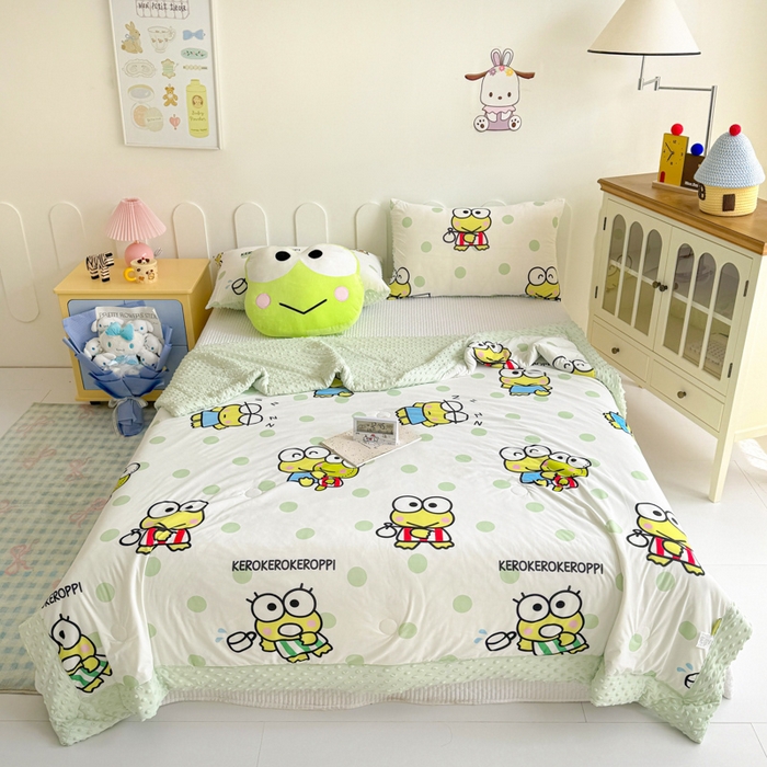 91家纺网 家纺一手货源 找家纺 花满路 2026新款儿童有氨凉感丝夏被夏凉被空调被 圆圆大眼蛙