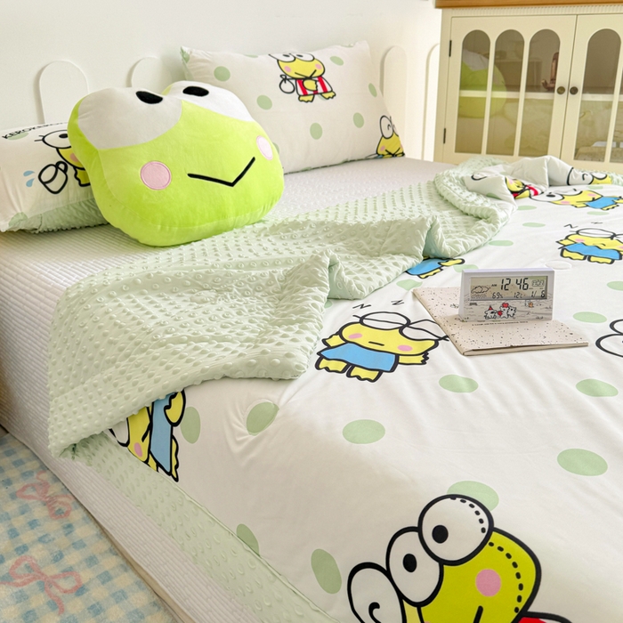 91家纺网 家纺一手货源 找家纺 花满路 2026新款儿童有氨凉感丝夏被夏凉被空调被 圆圆大眼蛙
