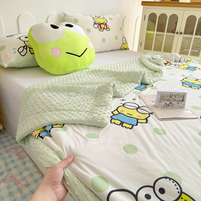 91家纺网 家纺一手货源 找家纺 花满路 2026新款儿童有氨凉感丝夏被夏凉被空调被 圆圆大眼蛙