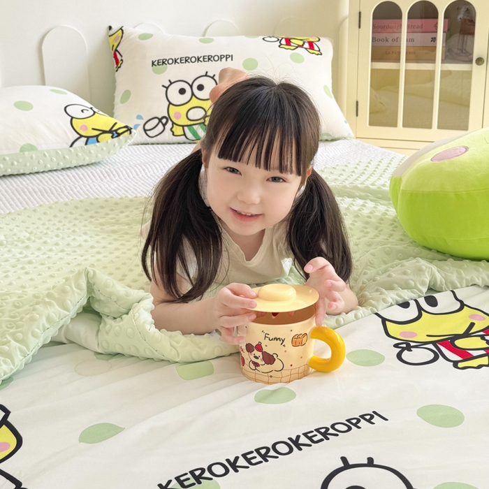 91家纺网 家纺一手货源 找家纺 花满路 2026新款儿童有氨凉感丝夏被夏凉被空调被 圆圆大眼蛙