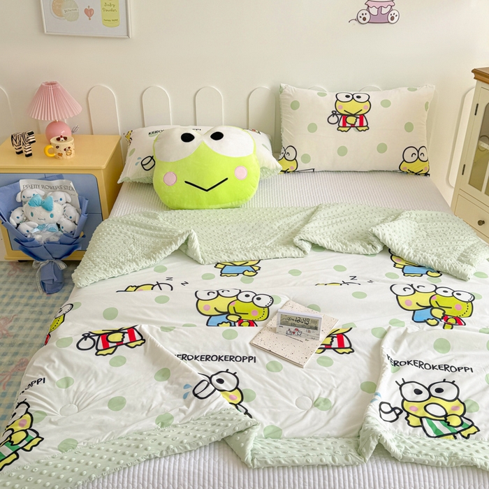 91家纺网 家纺一手货源 找家纺 花满路 2026新款儿童有氨凉感丝夏被夏凉被空调被 圆圆大眼蛙