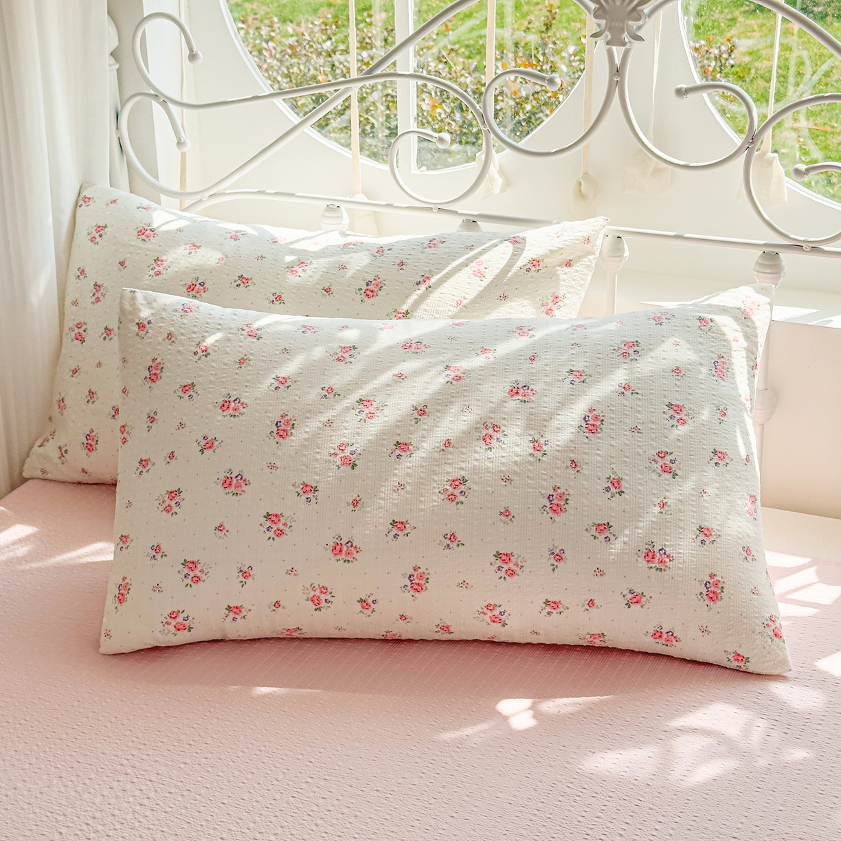 91家纺网 家纺一手货源 找家纺 眠势力 2026新款泡芙纱夏被四件套全棉花边空调被夏凉被薄被子 遇见花开