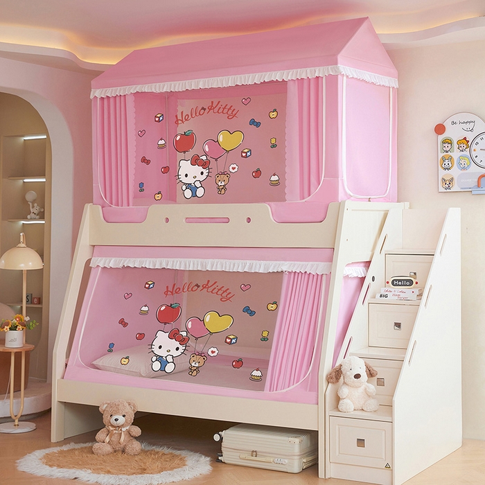 91家纺网 家纺一手货源 找家纺 安金蚊帐 2026新款子母印花房顶蚊帐 铁艺宽高伸缩支架 KT猫