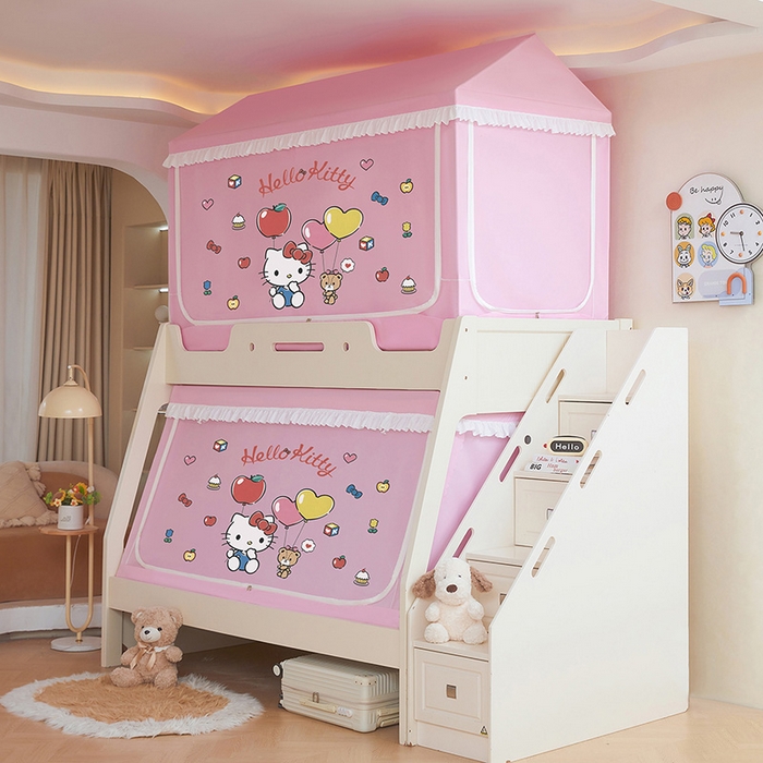 91家纺网 家纺一手货源 找家纺 安金蚊帐 2026新款子母印花房顶蚊帐 铁艺宽高伸缩支架 KT猫