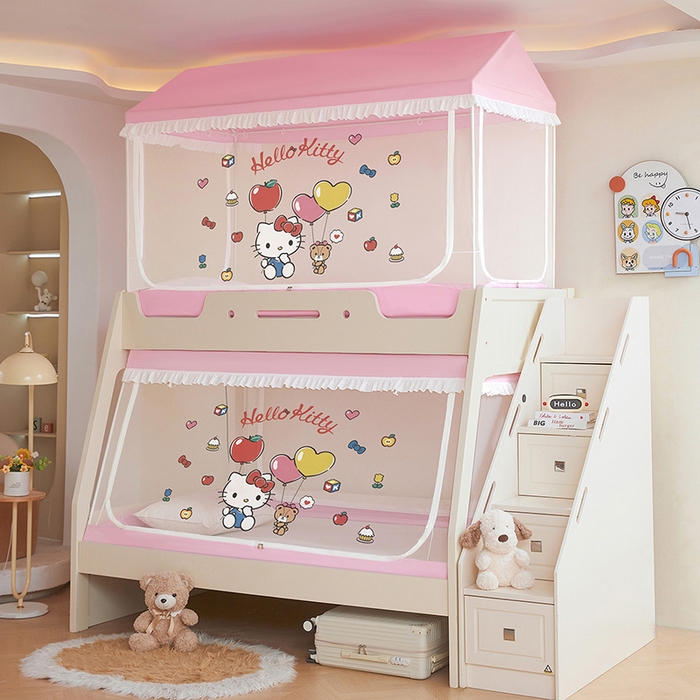 91家纺网 家纺一手货源 找家纺 安金蚊帐 2026新款子母印花房顶蚊帐 铁艺宽高伸缩支架 KT猫