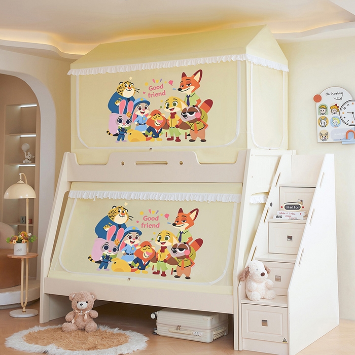 91家纺网 家纺一手货源 找家纺 安金蚊帐 2026新款子母印花房顶蚊帐 铁艺宽高伸缩支架 动物城