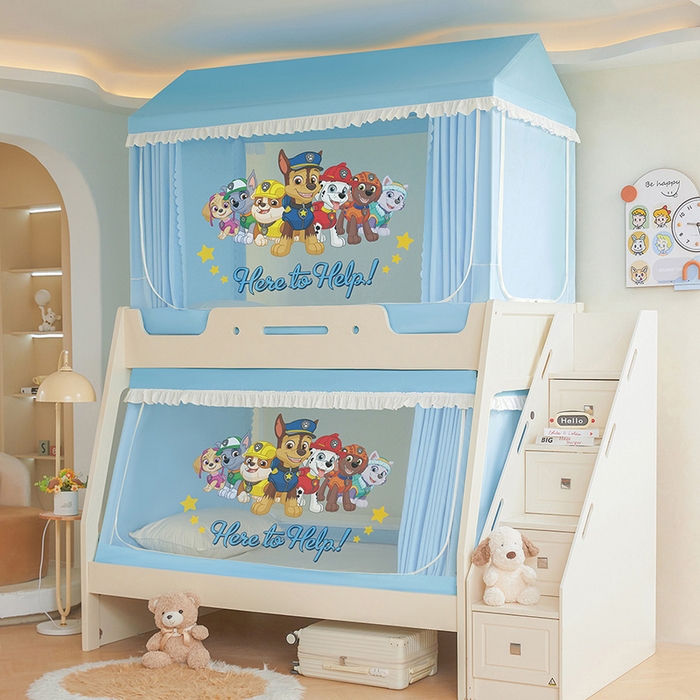 91家纺网 家纺一手货源 找家纺 安金蚊帐 2026新款子母印花房顶蚊帐 铁艺宽高伸缩支架 汪汪队