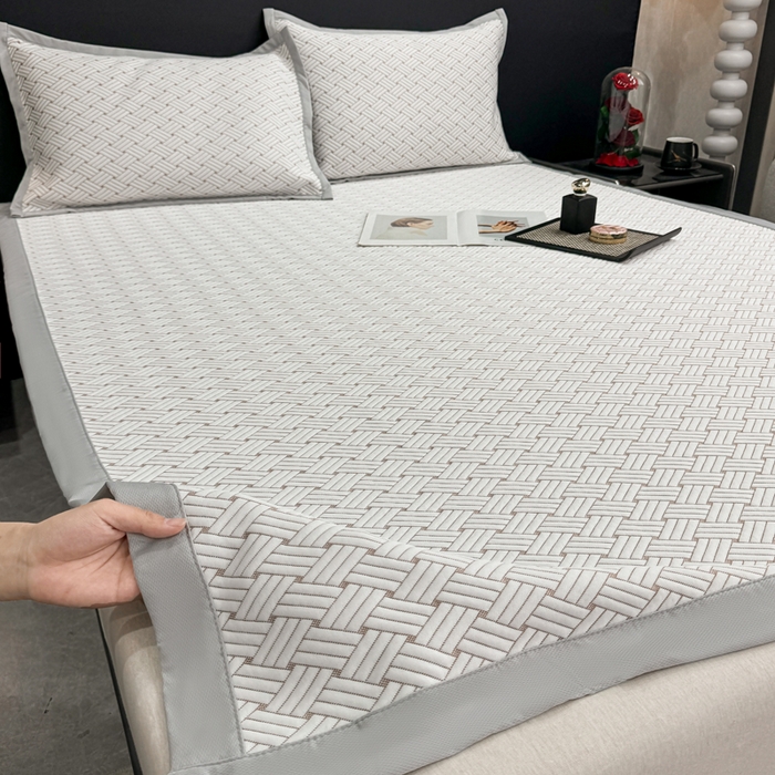 91家纺网 家纺一手货源 找家纺 （总）源舍家纺 2026新款爆款饼干花韩国豆豆A类凉席可机洗床笠款