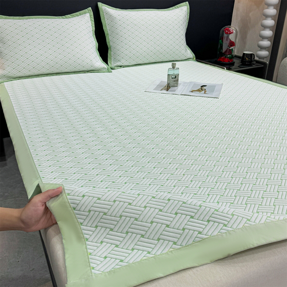 91家纺网 家纺一手货源 找家纺 （总）源舍家纺 2026新款爆款饼干花韩国豆豆A类凉席可机洗床笠款