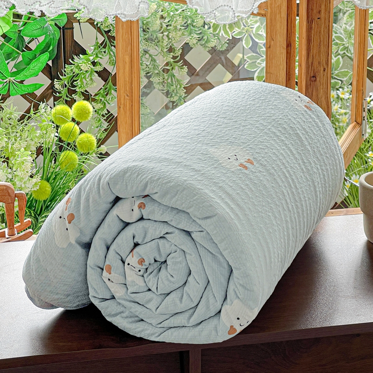 91家纺网 家纺一手货源 找家纺 一比一家纺 2026新款泡芙纱简款夏被四件套 云朵泡芙