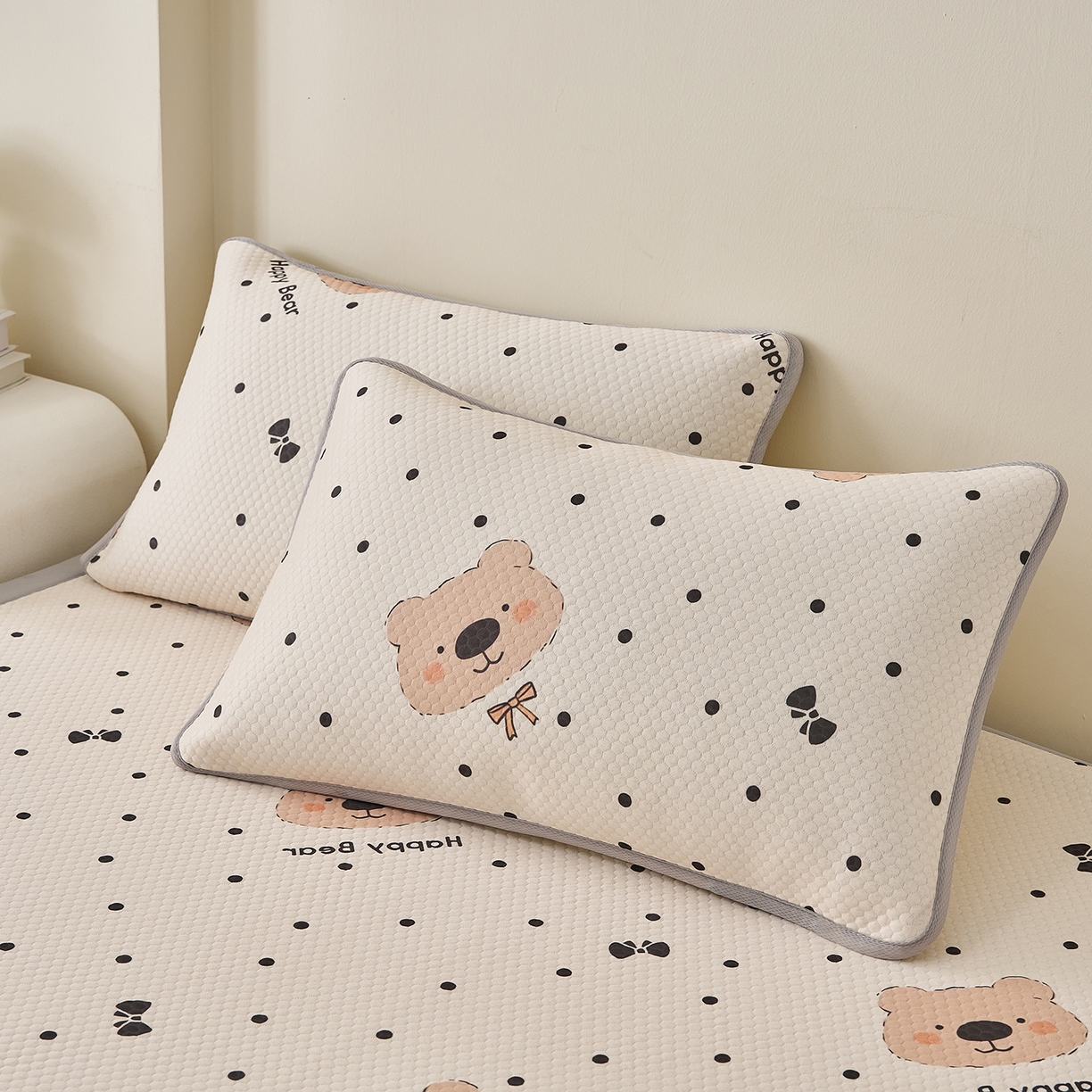 91家纺网 家纺一手货源 找家纺 （总）家品罗兰 2026新款夏季A类卡通印花冰豆豆冰丝凉席枕套凉感家用可机洗单人学生宿舍48×74cm一只一对