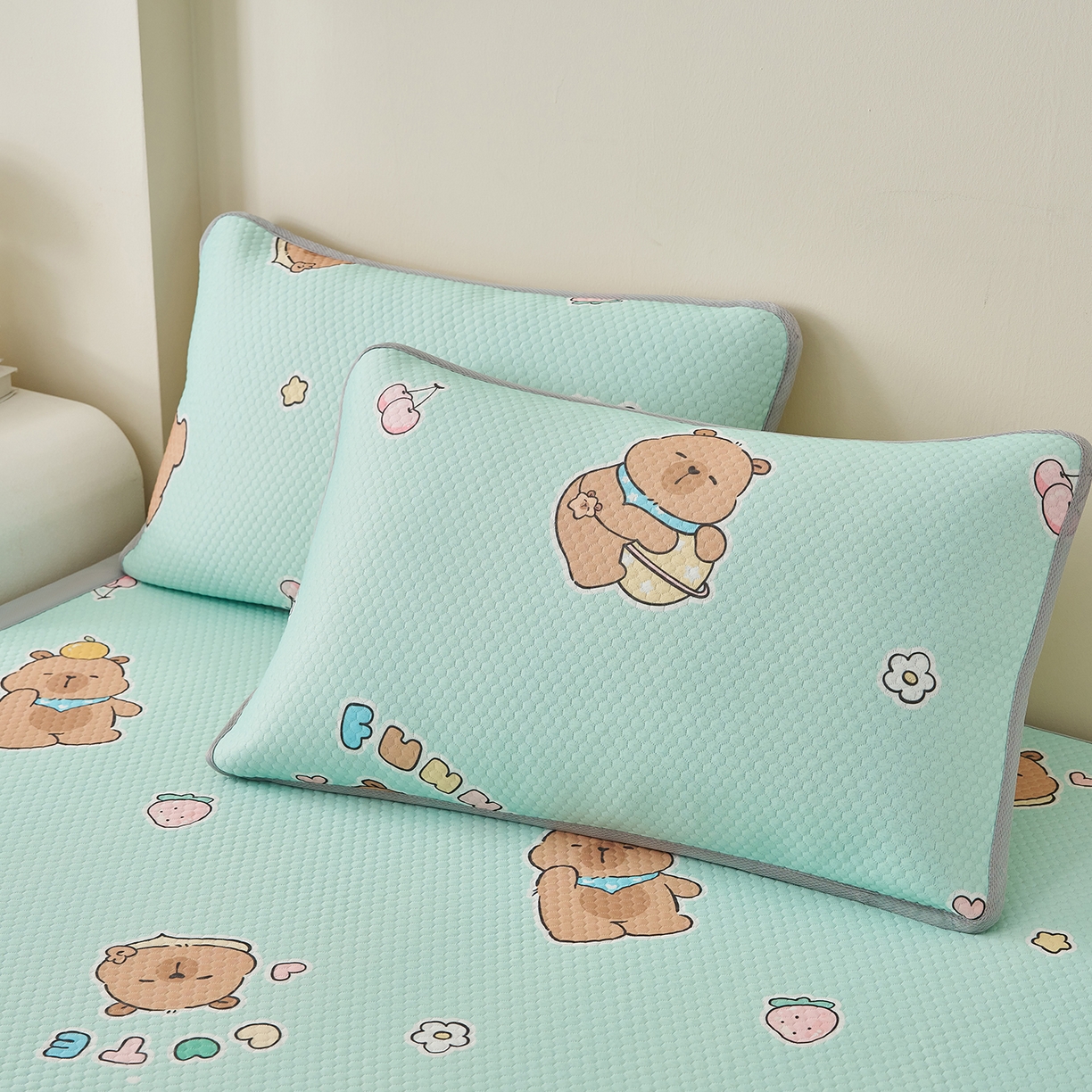 91家纺网 家纺一手货源 找家纺 （总）家品罗兰 2026新款夏季A类卡通印花冰豆豆冰丝凉席枕套凉感家用可机洗单人学生宿舍48×74cm一只一对