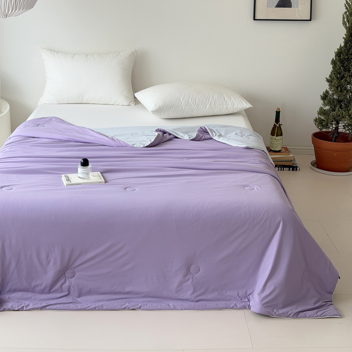 91家纺网 家纺一手货源 找家纺 朵希曼 2026新款锦氨纯色凉感夏被夏凉被空调被 风信紫-月灰